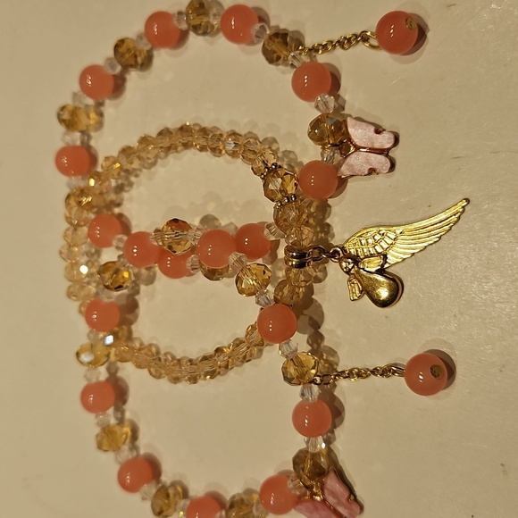 Set Of 3 Pink & Goldtone Crystal & Glass Beaded Stretch Bracelets - Picture 6 of 7